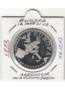 1992 Medaglia in argento Fondo Specchio Europa 12 Paesi U.E.
